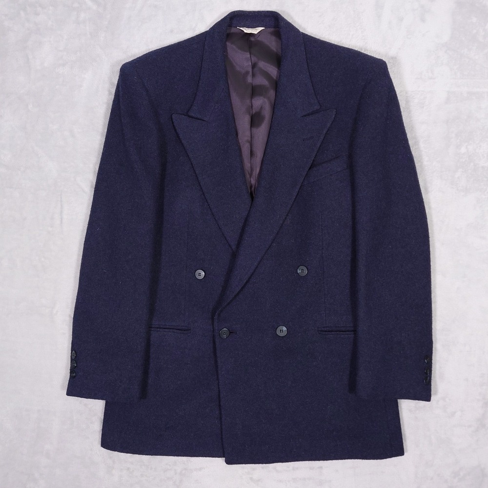 Vtg Context Double Breasted Blazer 40R Blue 100% Wool Felted Sport Coat USA Made